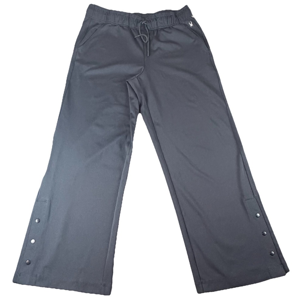 Spyder Active Pants Women's Large Black Wide Leg Snap Hem Stretch Athleisure
